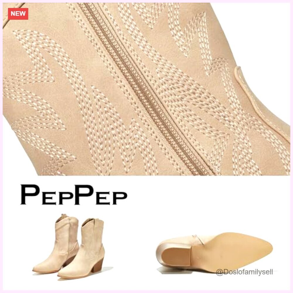 Women's Vegan Leather Ankle Boots, Western Cowgirl Style, Low Heel - Picture 6 of 7